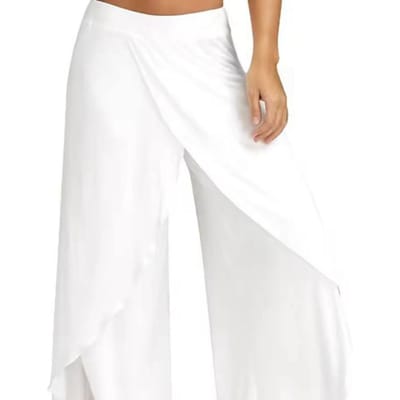 Elastische Taille Mid-Rise Fitness Broek Effen Kleur Rechte Yoga Broek Vrouwen Split Wijde Pijp Korte Broek Vrouwenkleding XL white
