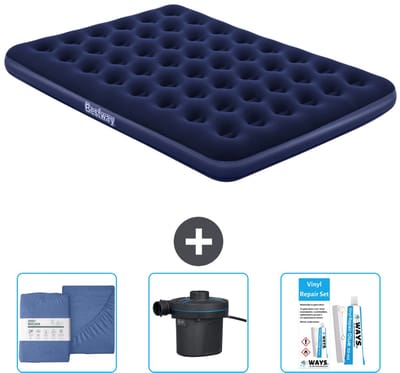 Bestway luchtbed - 2-Persoons - 152 x 203 x 22 cm - Blauw - Inclusief Hoeslaken - Pomp en Reparatieset