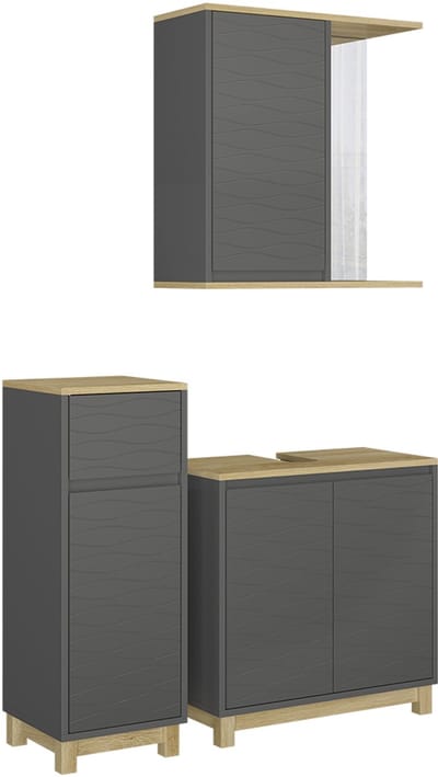 Vicco Badkamermeubelset Livia, Antraciet/Eiken, 3-delig