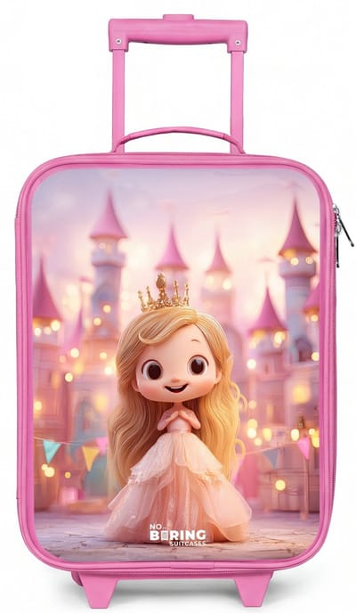 NoBoringSuitcases.com® - Kinderkoffer roze - Kindertrolley meisje - Prinses - Roze - Kasteel - Koffer kind lichtgewicht - Reiskoffer trolley voor kinderen - Koffertje met lichtgevende wieltjes - Rolkoffer