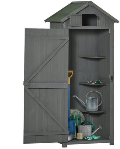 Houten Tuinschuur - 77x54,2x179 cm - Tuinhuis - Gereedschapsschuur - Opslagruimte Tuin - Tuingereedschap Bewaren - Buitenschuren Weerbestendig - met Planken en Zadeldak - Gereedschapskast - Grijs+Groen