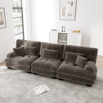 DESMIU Zitbank 313 Cm - 3-Zits Modulaire Bank Met Diepe Zit En Zachte Kussens - Voor Woonkamer Appartement Studio En Kantoor - Chenille Bruin