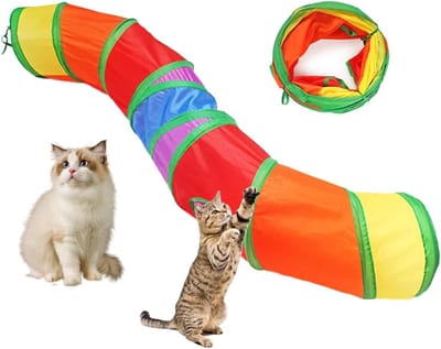 1 S-vormige kattentunnel – 123×25cm - Opgevouwen formaat 25×25×5cm - S-vormig regenboogspeelgoed - Lichtgewicht en draagbaar