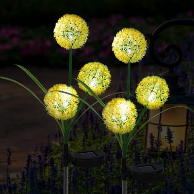 2 Stuks Zonne Tuinpaal Lampen - Paardenbloem Design - Zonne-energie Buitenverlichting - Wit - Decoratief voor Terras, Gazon, Tuin en Buitenplaats