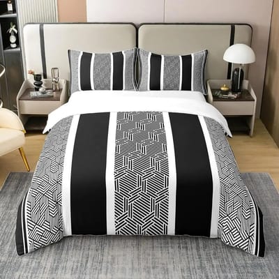 Geometrische Dekbedovertrek Set 3 Delen Slaapkamer Decoratie Voor Kinderen Twin Maat Dekbedovertrek Set Streep Lijnen Beddengoed Set Met 2 Kussenslopen AU Single(140*210cm)3pcs