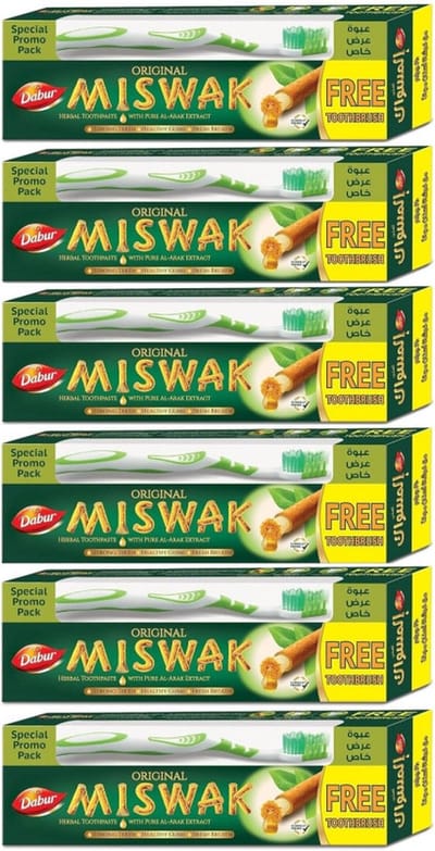 6x Dabur miswak tandpasta 190g + tandenborstel (zonder fluoride)