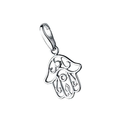 Giorgio Martello charm, bedel, hanger 925/000 gerhodineerd gepolijst zilver open hand  met karabijnslot.