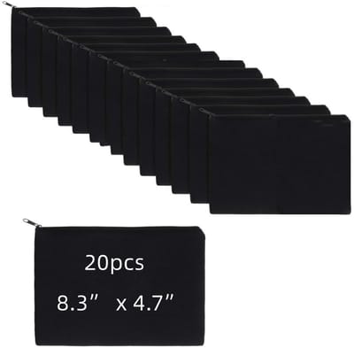 Dailygoods- Cosmeticatas 20 Stuks - Zwart Canvas - Pennenetui - Ritssluiting - Geschikt voor School/Kantoor/Reizen - 21 x 12 cm - Etui