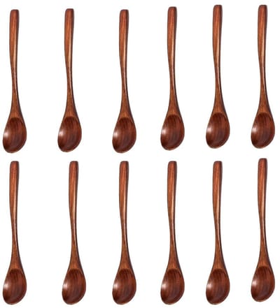 Dailygoods- Houten Lepel 14 x 3 cm - 12 Stuks - Mini Houten Theelepel - Koffielepel - Houten Lepels voor Keuken - Donker Hout