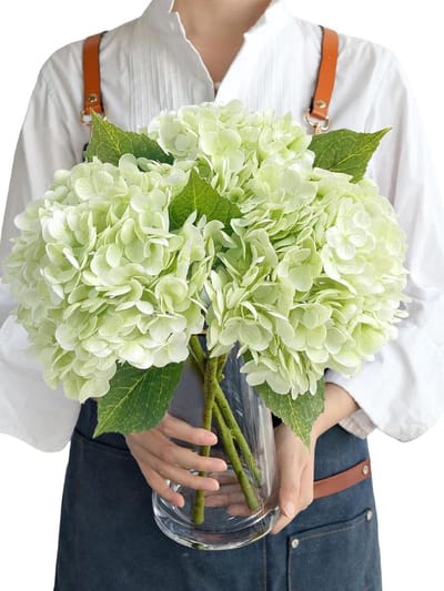 SnelShoppen - 3 stuks lichtgroene faux hortensia bloemen, 53,3 cm latex real touch grote zijden koninklijke hortensia kunstbloemen voor bruiloften, ta