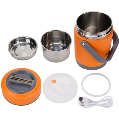 Marmite Thermique Acier Inoxydable Mini Portable Température Constante Conservation de la Chaleur Marmite à Lever L orange
