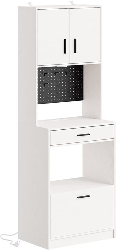 SoBuy Smalle Kommode - 2 Deuren, 2 Laden, Open Vak met Wandplaat - 170x40x60 cm - Crèmewit | FSB98-E-WG