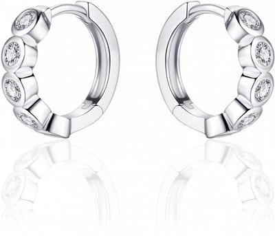 Jewels Inc. - Oorbellen - Oorringen gezet met Zirkonia Stenen in Gladomzetting - 16mmØ - 3mm Breed - Gerhodineerd Zilver 925
