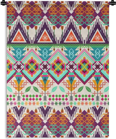 Wandkleed - Wanddoek - Azteken - Zuid-Amerika - Patronen - 90x120 cm - Wandtapijt