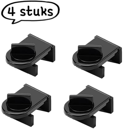 4-delige set - Raamsluiting - Bevestigingsclip voor horramen van aluminiumlegering - Veiligheidsslot voor schuifdeuren in de woonkamer - Kindveilige schuifdeurbegrenzer - Zwart