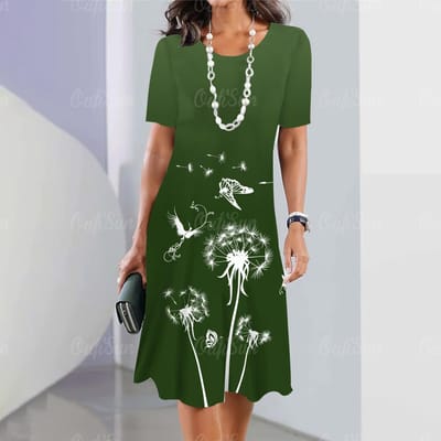 Nieuwe Damesjurken Bloemen 3D Print Elegant Casual Jurken met Korte Mouwen Y2k Mode Plus Size Vintage Jurken 6XL gray