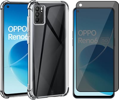 Hoesje geschikt voor Oppo Reno 6 5G - Privacy Screenprotector Volledig Dekkend Glas - Shockproof Transparant