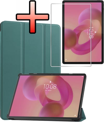 Hoes - Geschikt voor Lenovo Idea Tab Pro - Met Screenprotector - Trifold Bookcase - Hard Cover - Hardcover Book Case - Tablet Hoesje - Donkergroen