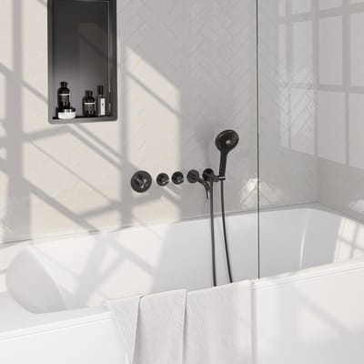 Brauer Gunmetal Edition Thermostatische Inbouw Badkraan Uitloop - 3 stand - Doucheslang - Wandaansluitbocht - Handdouche - Gunmetal Geborsteld Pvd