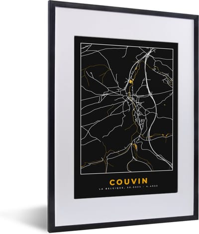 Fotolijst incl. Poster - Gold - Couvin - Kaart - Plattegrond - Stadskaart - 30x40 cm - Posterlijst