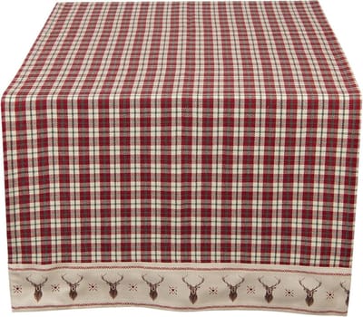 Clayre & Eef Tafelloper 50x140 cm Rood Beige Katoen Ruit Hert