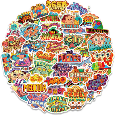 Trippy word art stickers - 50 stuks voor laptop, muur, agenda etc. - leuke illustraties met woorden