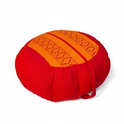 Zafu meditatiekussen rond 40 cm – hard & stevig kapok – yoga kussen / meditatiekussen – oranje rood – met draaglus