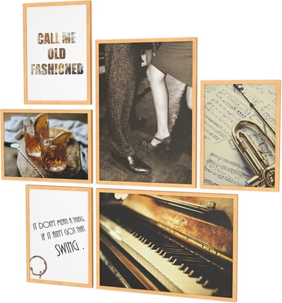 Mood Poster Set - Muziek Decoratie - Woonkamer Slaapkamer - 6 Delige Set - 2x A3 4x A4 - Bruin Vintage