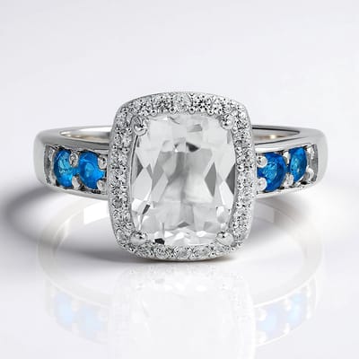 Cavill - Zilveren Ring - 925 Sterling Zilver - 2,25 ct Witte Topaas Antiek Slijpsel Nigeria - 24 Zirkonen en 4 Neonapatieten - Elegant Modern Design