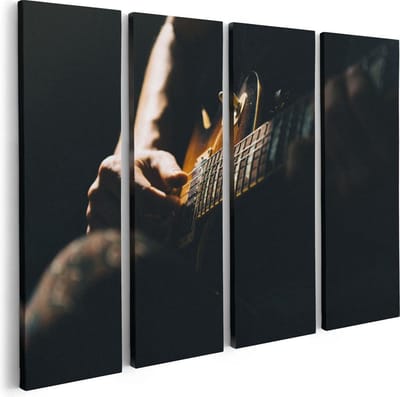 Artaza Canvas Schilderij Vierluik Man Speelt Gitaar - 80x60 - Foto Op Canvas - Canvas Print
