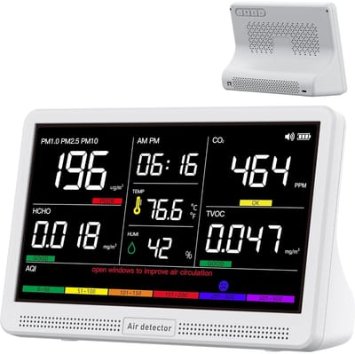 Luchtkwaliteitsmonitor - Luchtmeter - Binnenlucht Meten - 16-in-1 Functies - 7 inch Display - Zwart