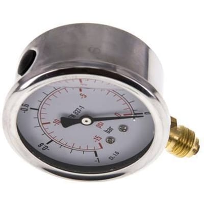 -1..0 Bar Glycerine Manometer Onderaansluiting RVS/Messing 63 mm Klasse 1.6 - ML-1063SVG