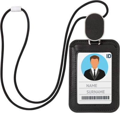 Kaarthouder - Naamkaartje Houder - Identificatie Tonen - Inclusief Uitschuifbaar Koord - 10.5 x 7 cm - Zwart