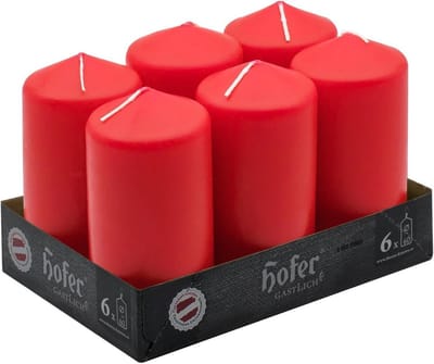 Set van 6 Rode Stompkaarsen 60x120mm - Lange Brandduur 30 Uur - Kwaliteitskaarsen