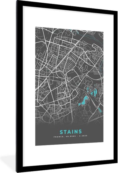 Fotolijst incl. Poster - Stains - Frankrijk - Stadskaart - Kaart - Plattegrond - 80x120 cm - Posterlijst