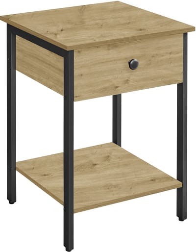 Nachtkastje / Bijzettafel met lade - Artisan eiken - Zwart stalen frame - Industrieel design