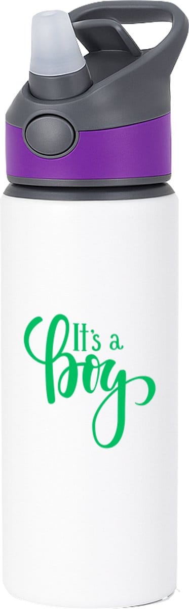 Hacebo® - It's a Boy waterfles met rietje paars - Baby - Kersverse ouders - Geboorte kraamcadeau jongen - babyshower - water fles - 650ML