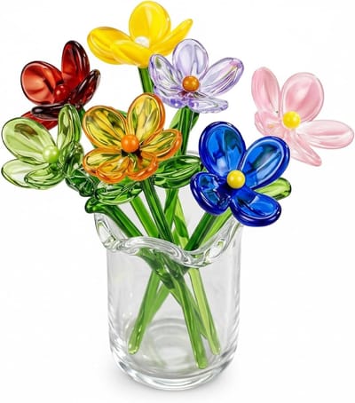 Glazen Bloemen - Kristallen Bloemen Mini Boeket - Woondecoratie - 7 Kleurrijke Stuks - 60 Gram - Meerkleurig