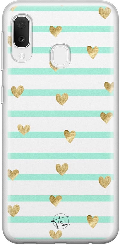 Hoesje geschikt voor Samsung Galaxy A20e - Mint hartjes - Soft Case - TPU - Print - Blauw - Mooie Telefoonhoesjes