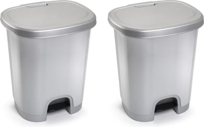 Plasticforte Pedaalemmer - 2x - zilver - kunststof - 27L - 45 cm - afvalemmers/vuilnisemmers
