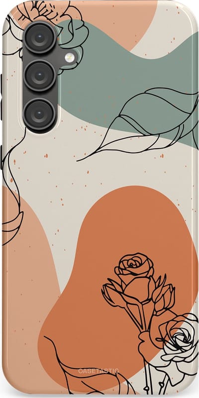 Casetastic hoesje geschikt voor Samsung Galaxy S23 FE - Dubbellaagse bescherming - Lijnenspel roos - Fashion Case - Saliegroen Perzik Zand