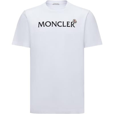 Moncler Katoenen T-shirt met Velours Logo Heren Tops Wit K2-091-8C00036-8390T-001 M white