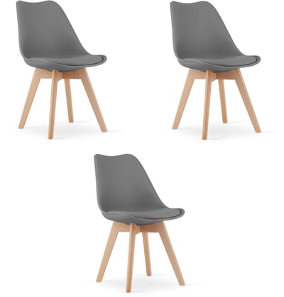 Set van 3 Stoelen MARK – Grafietgrijs, Beukenhouten Poten, Kunststof Zitting met Kunstlederen Kussen, Strak Design, Ergonomisch, Geschikt voor Keuken, Eetkamer, Kantine en Werkruimte, Max. 120 kg