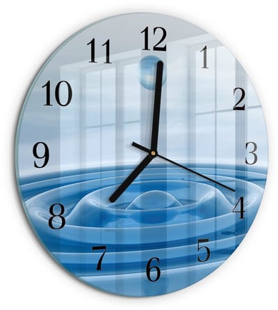 Tulup Wandklok - Water Glazen Klok Met Print - 30fi cm - Blauw Moderne Glazen Wandklok - Zwarte Handen - Ronde Wandklok - Decoratieve Glazen Klok - Glazen Wandklok Design