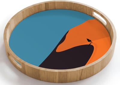 Dienblad rond 40x40 cm - Schootdienblad hout - Feloranje duinen - Schaduw - Lege hemel - Borrelplank rechthoek - Plateau houten dienbladen
