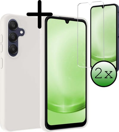 Hoesje Met 2x Screenprotector - Geschikt voor Samsung Galaxy A25 - Sterk & Shockproof - Back Cover - Siliconen Case - Telefoon Hoes - Wit