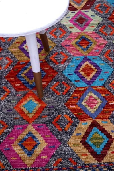 Kleurrijk Tapijt Laagpolig Handgeweven Wollen Vloerkleed - Koho Afghan Kelim 117x85 - 117x85cm- Modern - Woonkamer - Salon - Slaapkamer - Eetkamer