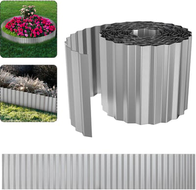 Verzinkte Tuinrand 5m – Flexibele Grasrand van Staal 18 cm Hoog – Tuinafscheiding, Bloembedrand, Kantopsluiting – Zilver