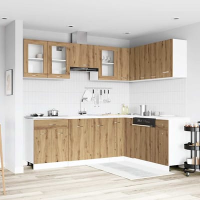 vidaXL - 11-delige - Keukenkastenset - Lyon - bewerkt - hout - artisanaal - eiken
