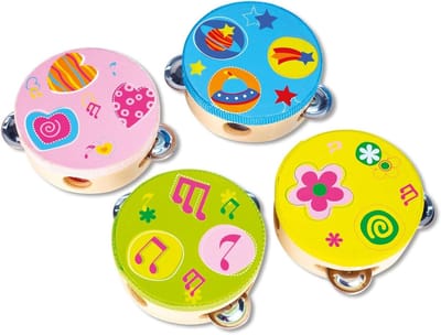 Houten Tamboerijn - Percussie Instrument - Muziek Maken - Met 6 Cimbalen - Maat S - Meerkleurig